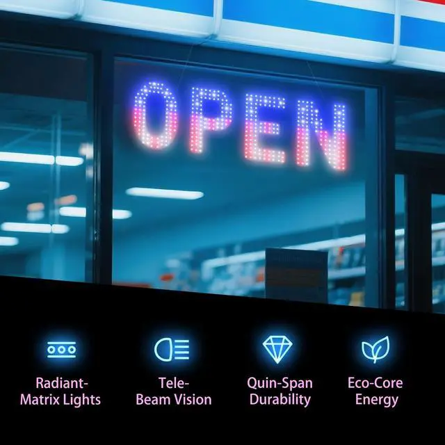 Alt view image 3 of 7 - LED Open Sign for Business, 30"L x 10"W Light Up Open Sign, Brightness Adjustable, Remote Control Open Sign for Window Store Salon Cafe Bar Shops (USA Flag Design)