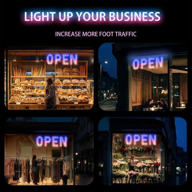 Alt view image 4 of 7 - LED Open Sign for Business, 30"L x 10"W Light Up Open Sign, Brightness Adjustable, Remote Control Open Sign for Window Store Salon Cafe Bar Shops (USA Flag Design)