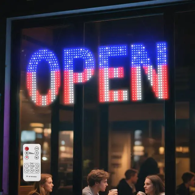 Main image of LED Open Sign for Business, 40''L x 14''W Large LED Open Signs with Hanging Installation, Brightness Adjustable Light Up Open Sign for Window Store Salon Cafe Bar Shops (USA Flag Design)