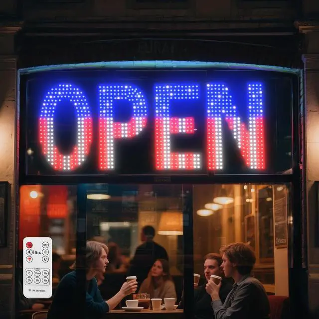 Alt view image 2 of 7 - LED Open Sign for Business, 40''L x 14''W Large LED Open Signs with Hanging Installation, Brightness Adjustable Light Up Open Sign for Window Store Salon Cafe Bar Shops (USA Flag Design)