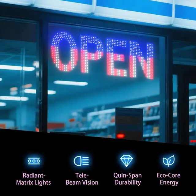 Alt view image 3 of 7 - LED Open Sign for Business, 40''L x 14''W Large LED Open Signs with Hanging Installation, Brightness Adjustable Light Up Open Sign for Window Store Salon Cafe Bar Shops (USA Flag Design)
