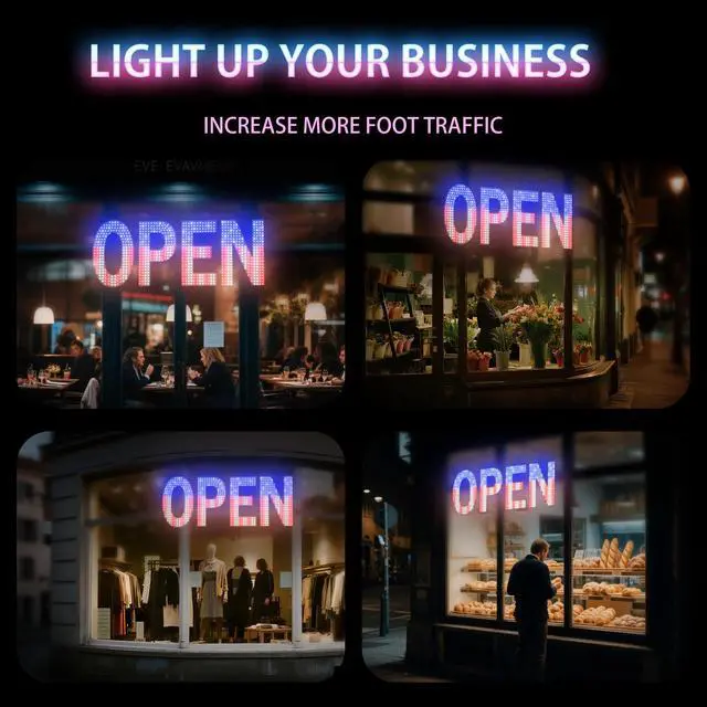 Alt view image 4 of 7 - LED Open Sign for Business, 40''L x 14''W Large LED Open Signs with Hanging Installation, Brightness Adjustable Light Up Open Sign for Window Store Salon Cafe Bar Shops (USA Flag Design)