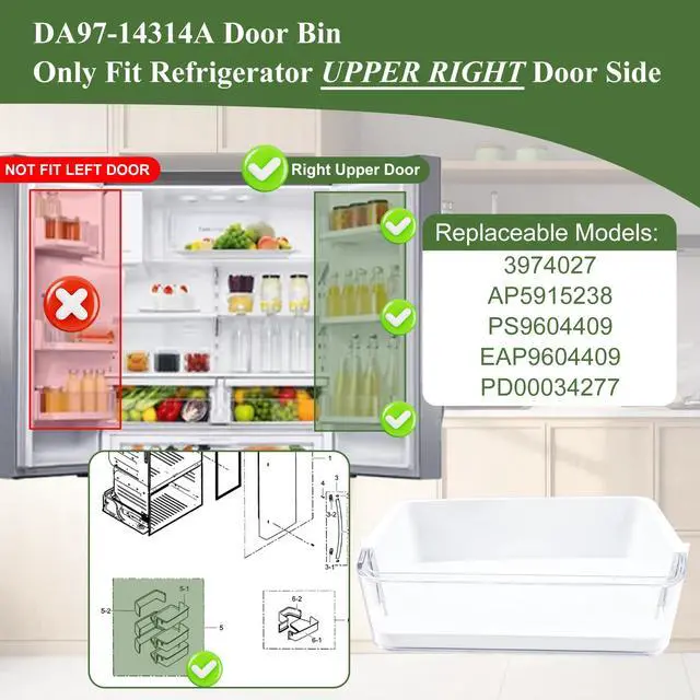 Alt view image 2 of 6 - DA97-14314A Door Bin Compatible with Samsung Refrigerator (Right) Door Shelf, Part Number: RF23HCEDBBC, RF23HCEDBSG, RF23HCEDBSR, RF23HCEDBWW, RF23HCEDTSR etc
