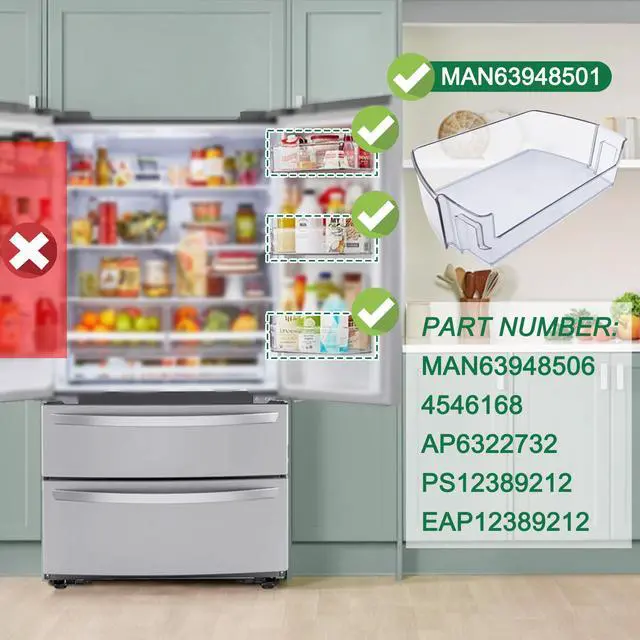 Alt view image 3 of 7 - MAN63948501 Refrigerator Door Bin, Bin Basket Shelf | Compatible with Refrigerator LFCS27596S/00, LFCS28768S/00, LFXC22526D/00, Replace MAN63948506 4995815 PS16763606 FIX16763606