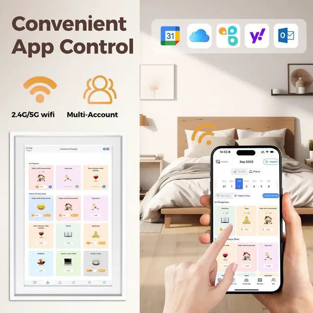 Alt view image 3 of 7 - Digital Calendar 10.1IN Electronic Smart Calendars and Chore Chart with Interactive Touch Screen Sync with Phone by App for Family Planner Wall & Desk Mountable Great Gift for Organizing 2026 (White)