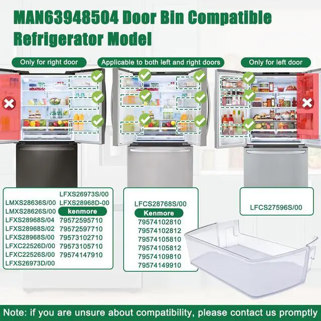 Alt view image 7 of 7 - MAN63948501 Refrigerator Door Bin, Bin Basket Shelf | Compatible with Refrigerator LFCS27596S/00, LFCS28768S/00, LFXC22526D/00, Replace MAN63948506 4995815 PS16763606 FIX16763606