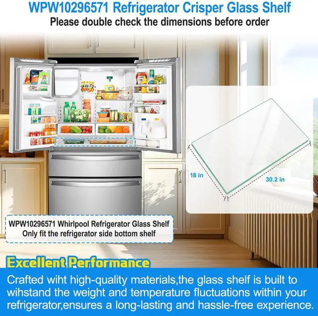 Alt view image 3 of 7 - UPGRADED WPW10296571 Refrigerator Glass Shelf Compatible with Whirlpool KitchenAid Maytag Fridge Crisper Glass Replacement,Tempered Glass Crisper Drawer Cover Insert W10296571 W10346616 Glass Shelf