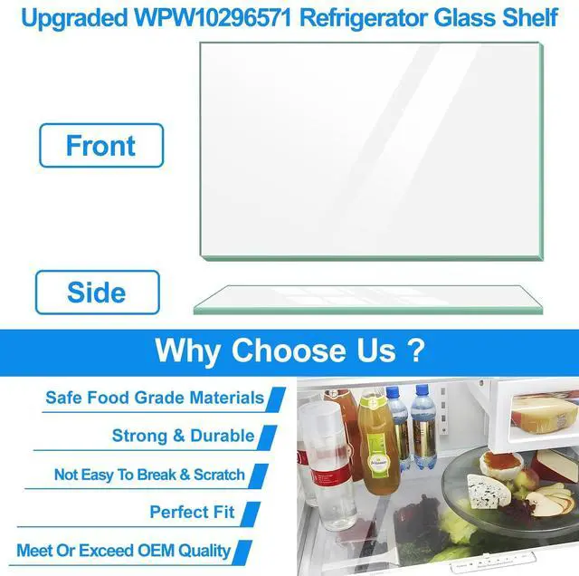 Alt view image 7 of 7 - UPGRADED WPW10296571 Refrigerator Glass Shelf Compatible with Whirlpool KitchenAid Maytag Fridge Crisper Glass Replacement,Tempered Glass Crisper Drawer Cover Insert W10296571 W10346616 Glass Shelf
