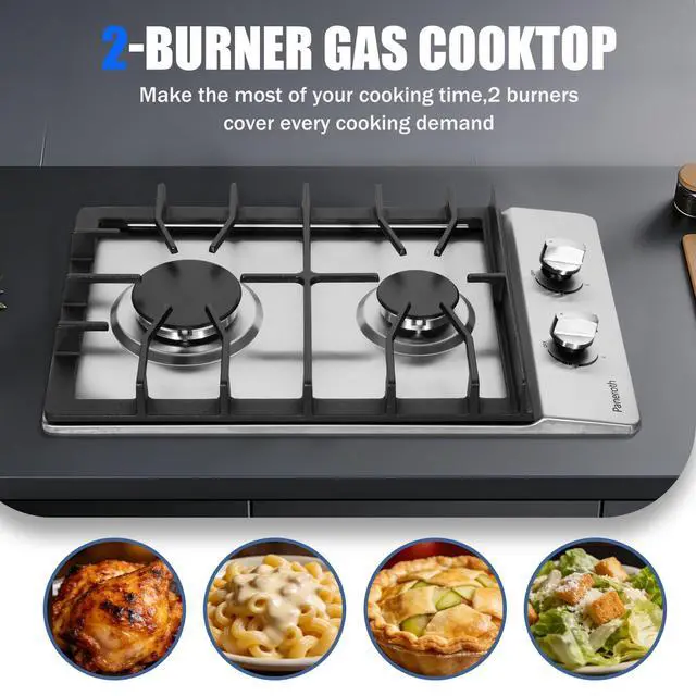 Alt view image 6 of 7 - Gas Cooktop 2 Burners, 12 Inch Stove Top Stainless Steel Built-in, Max 12000BTU Propane/Natural Gas Convertible Dual Fuel Hob for Apartments, Rvs, Outdoor