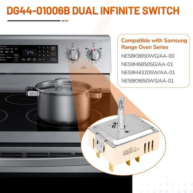 Alt view image 5 of 7 - G44-01006B PER001-12D Infinite Switch for Samsung Range - Dual Burner Surface Element Control Switch Replacement Part Compatible with Samsung NE59 Series Electric Ranges &Stoves (AP6037530,PS11771631)
