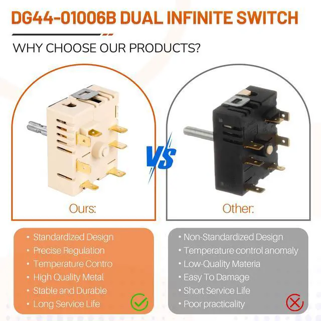 Alt view image 4 of 7 - G44-01006B PER001-12D Infinite Switch for Samsung Range - Dual Burner Surface Element Control Switch Replacement Part Compatible with Samsung NE59 Series Electric Ranges &Stoves (AP6037530,PS11771631)