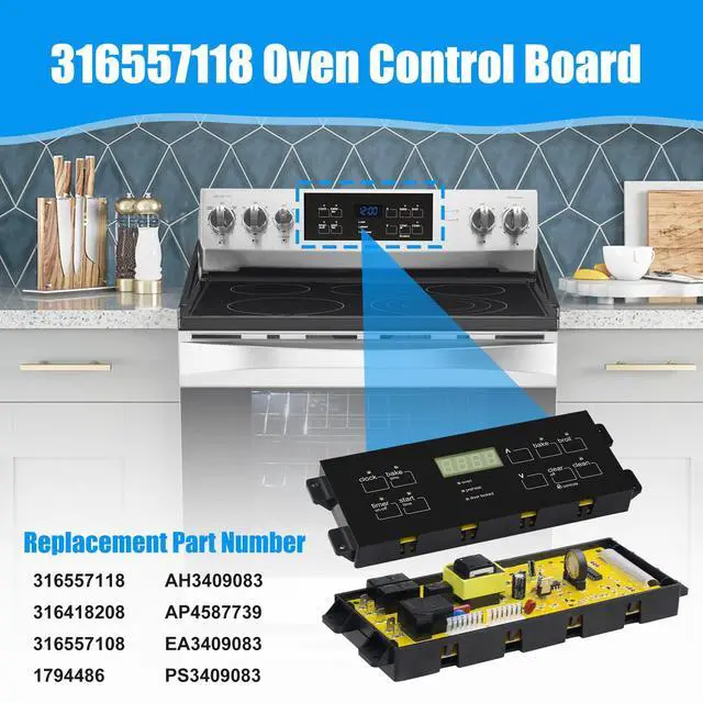 Alt view image 5 of 7 - 5304509493 Oven Control Board Replacement for Frigidaire, Electrolux, Kenmore Ovens Clock/Timer Control Board with Covering Panel Replaces 316557115