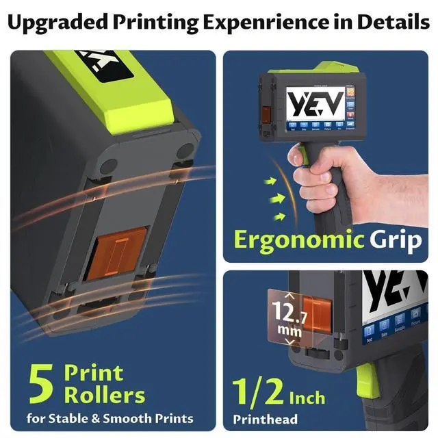 Alt view image 4 of 6 - Handheld Inkiet Printer V127 Newly Enhanced 16-Hour Continuous Printing 5 Wheel Support for Printing Batch Numbers, Logos, Serial Numbers, Barcodes, and QR Codes on Diverse Materials (Green)
