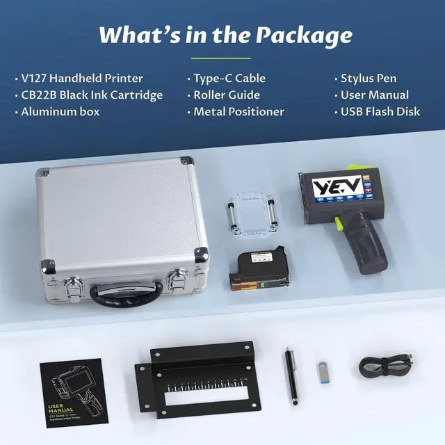 Alt view image 6 of 6 - Handheld Inkiet Printer V127 Newly Enhanced 16-Hour Continuous Printing 5 Wheel Support for Printing Batch Numbers, Logos, Serial Numbers, Barcodes, and QR Codes on Diverse Materials (Green)