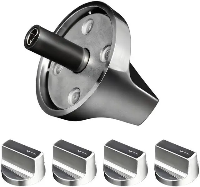 Main image of 5Pcs Whirlpool Stove Knobs Replacement W11687171, W11513755 |, Reinforced D-Shape, Heat-resistant blend: 110140°C, Mirror brushed nickel finish