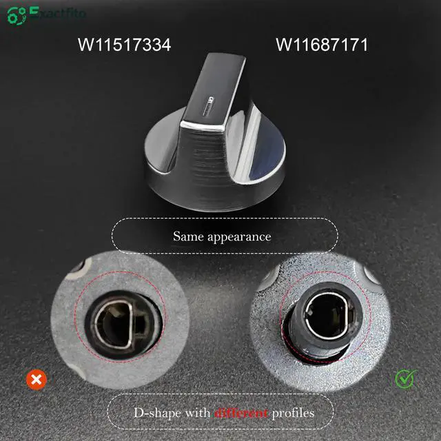 Alt view image 2 of 7 - 5Pcs Whirlpool Stove Knobs Replacement W11687171, W11513755 |, Reinforced D-Shape, Heat-resistant blend: 110140°C, Mirror brushed nickel finish