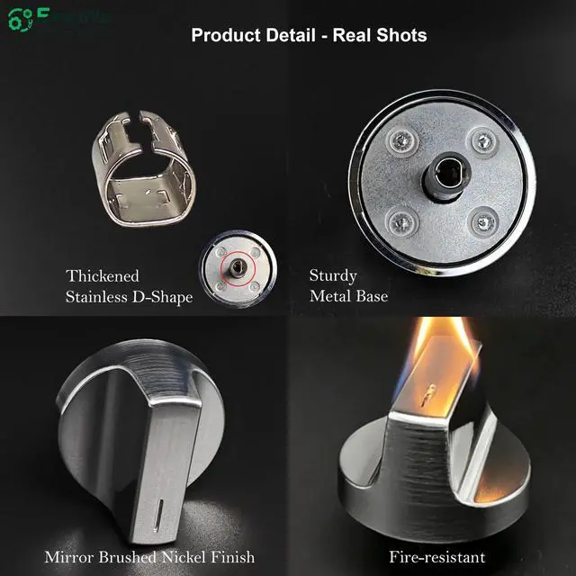 Alt view image 4 of 7 - 5Pcs Whirlpool Stove Knobs Replacement W11687171, W11513755 |, Reinforced D-Shape, Heat-resistant blend: 110140°C, Mirror brushed nickel finish