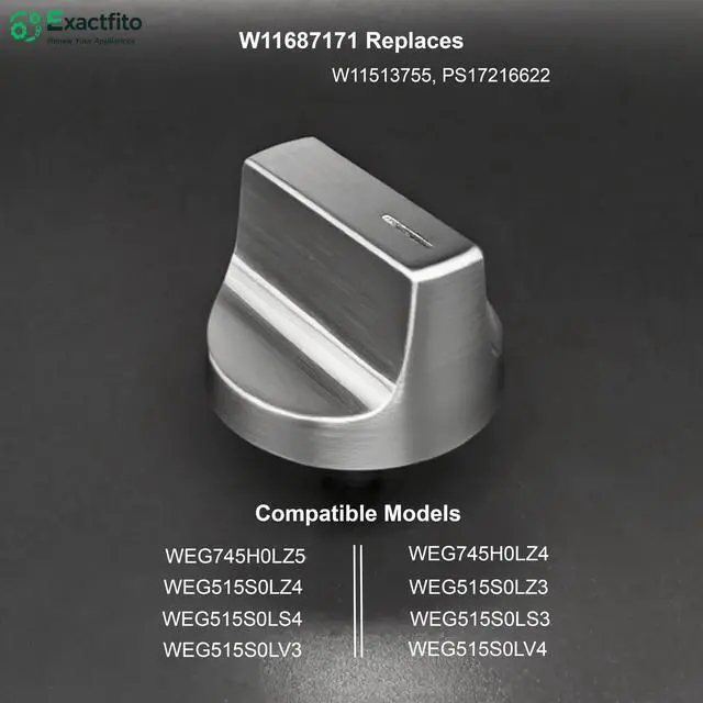 Alt view image 5 of 7 - 5Pcs Whirlpool Stove Knobs Replacement W11687171, W11513755 |, Reinforced D-Shape, Heat-resistant blend: 110140°C, Mirror brushed nickel finish