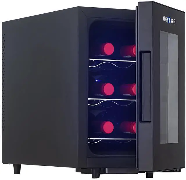 Main image of Wine Fridge, Digital Temperature Control White & Red Wine 6 Bottle Wine Cooler with Wine Rack, Champagne Wine Cooler Refrigerator for Bar, Home,Kitchen,Gift (Black)