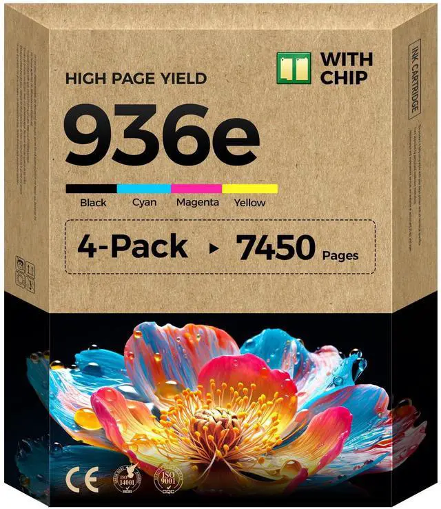 Main image of 936e 936XL Ink Cartridges with Chip Combo 4-Pack High Yield Compatible for HP 936 936e Ink Works with HP OfficeJet Pro 9125e 9135e 9110b 9128e 9130b 9122e 9120e 9730e Printer Black Cyan Magenta Yellow