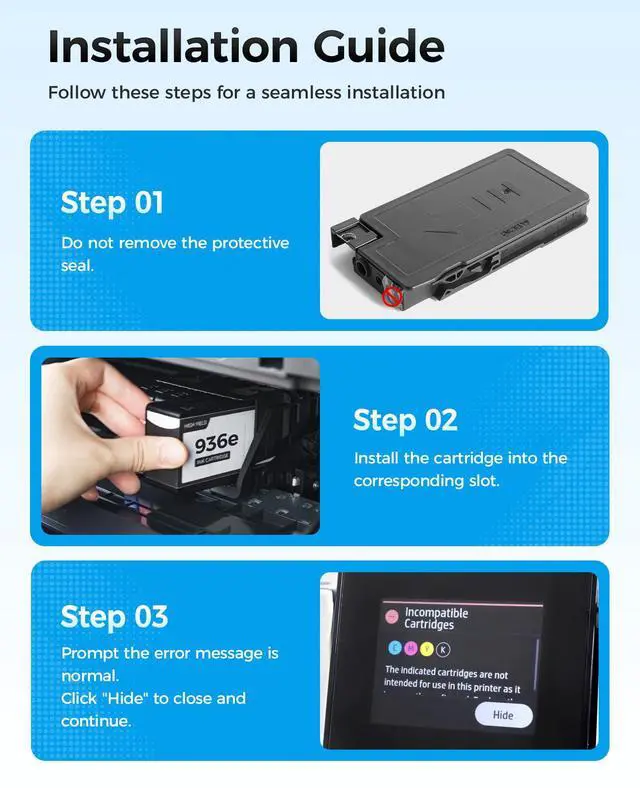 Alt view image 4 of 7 - 936e 936XL Ink Cartridges with Chip Combo 4-Pack High Yield Compatible for HP 936 936e Ink Works with HP OfficeJet Pro 9125e 9135e 9110b 9128e 9130b 9122e 9120e 9730e Printer Black Cyan Magenta Yellow
