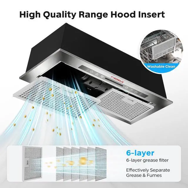 Alt view image 7 of 7 - 27.8 inch Range Hood Insert 400CFM Build-In/Insert Stainless Steel Kitchen Vent Hood |3-Speed Controls |Gesture & Touch Control LED Lights| 6 Layers Grease Filters|Ducted/ductless Convertible
