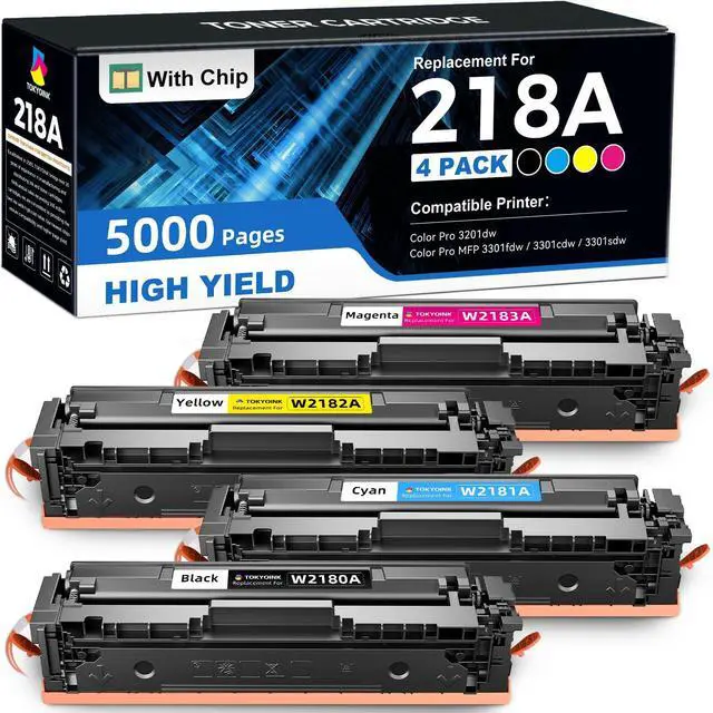 Main image of 218A Toner Cartridges 4 Pack 3301fdw 3201dw 3301 218X Compatible for HP 218X Toner Cartridges 4 Pack for Color LaserJet pro MFP 3301fdw Toner 3201dw 3301cdw 3301sdw Printer High Yield W2180A