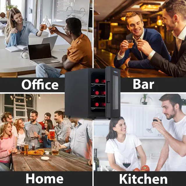 Alt view image 6 of 7 - Wine Fridge, Digital Temperature Control White & Red Wine 6 Bottle Wine Cooler with Wine Rack, Champagne Wine Cooler Refrigerator for Bar, Home,Kitchen,Gift (Black)