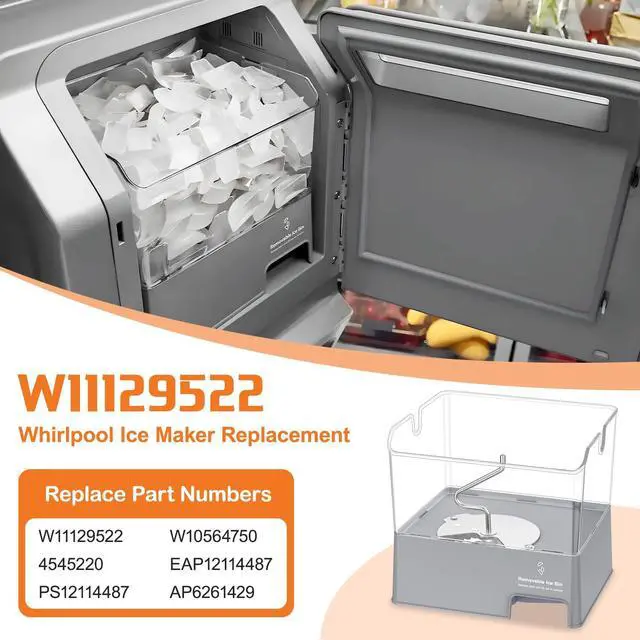 Alt view image 2 of 7 - UPGRADED W11129522 Refrigerator Ice Bucket For Whirlpool KitchenAid Ice Bucket Replacement W10564750 Whirlpool Removable Ice Bin KitchenAid Ice Maker Tray Parts KRFF707ESS01 KRMF706ESS01 Ice Container