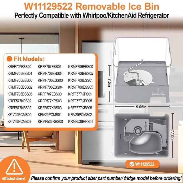 Alt view image 3 of 7 - UPGRADED W11129522 Refrigerator Ice Bucket For Whirlpool KitchenAid Ice Bucket Replacement W10564750 Whirlpool Removable Ice Bin KitchenAid Ice Maker Tray Parts KRFF707ESS01 KRMF706ESS01 Ice Container