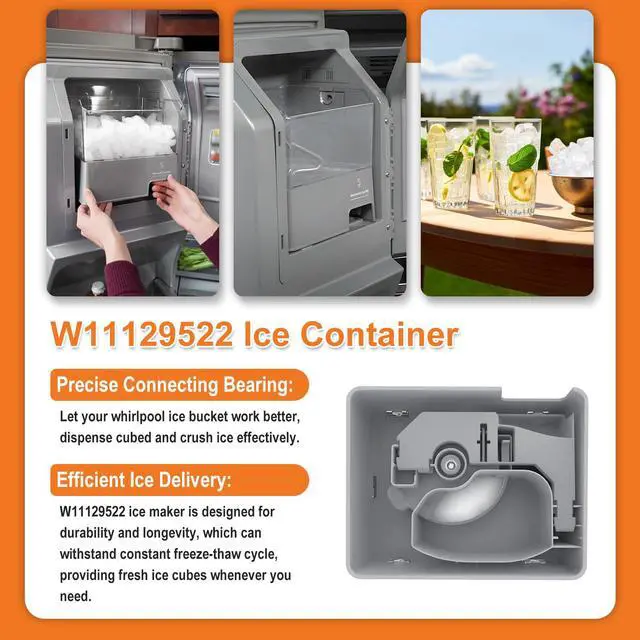 Alt view image 7 of 7 - UPGRADED W11129522 Refrigerator Ice Bucket For Whirlpool KitchenAid Ice Bucket Replacement W10564750 Whirlpool Removable Ice Bin KitchenAid Ice Maker Tray Parts KRFF707ESS01 KRMF706ESS01 Ice Container