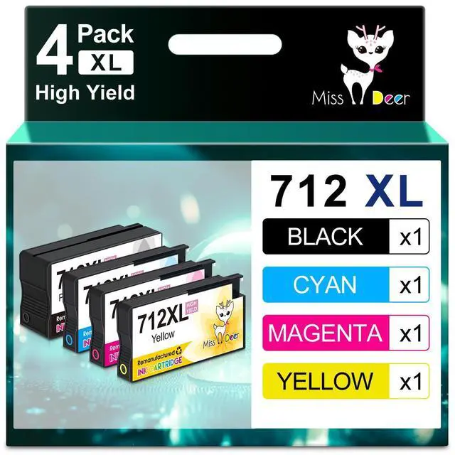 Main image of 712XL Ink Cartridges Combo Pack for HP 712 712XL | Work for DesignJet T650 T250 T230 T630 T210 Studio Plotter Printer,4 Pack(BK/C/M/Y)