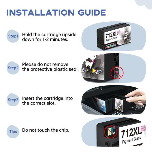 Alt view image 4 of 7 - 712XL Ink Cartridges Combo Pack for HP 712 712XL | Work for DesignJet T650 T250 T230 T630 T210 Studio Plotter Printer,4 Pack(BK/C/M/Y)