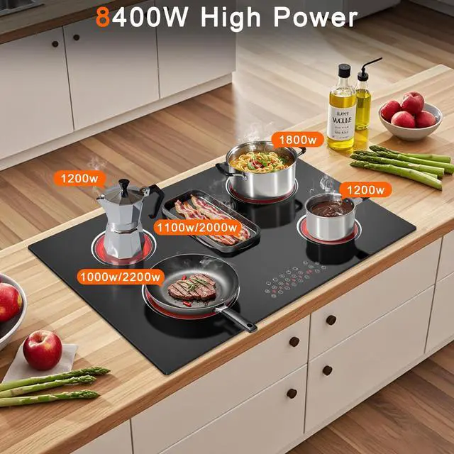 Alt view image 2 of 7 - 5 Burner Electric Cooktop 36 Inch, Built-in Electric Stove Top 8400W | Ceramic Cooktop with Touch Control, BBQ Burner, Timer & Pause, Safety Lock, 220V Hard Wire