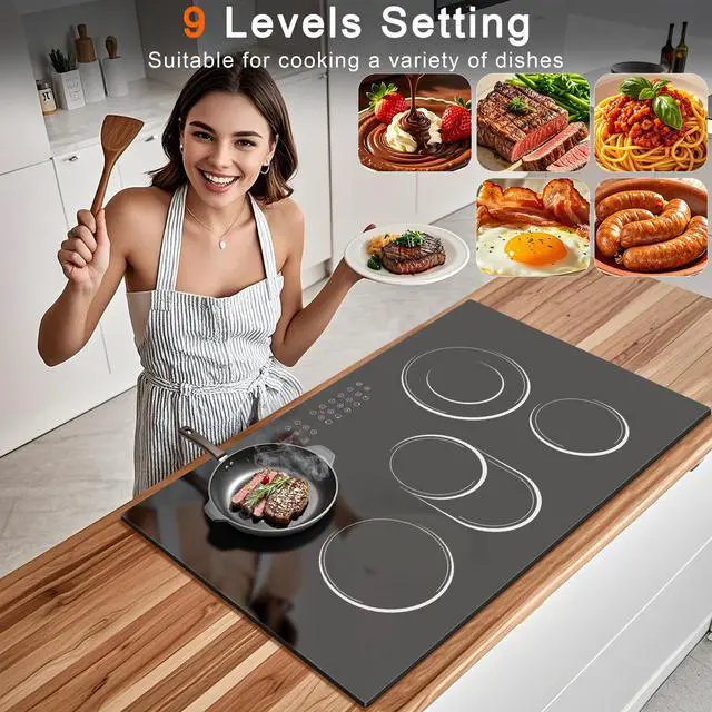 Alt view image 5 of 7 - 5 Burner Electric Cooktop 36 Inch, Built-in Electric Stove Top 8400W | Ceramic Cooktop with Touch Control, BBQ Burner, Timer & Pause, Safety Lock, 220V Hard Wire