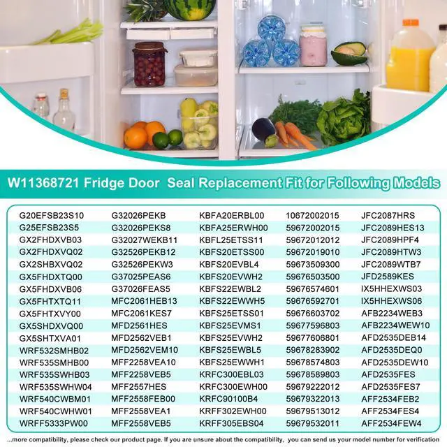 Alt view image 3 of 7 - Upgraded W11368721 Refrigerator Door Gasket Replacement for Whirlpool Refrigerator, 39.9" x 16.93" Fridge Door Gasket Seal Fit for Part WRF535SWHW08, 596.73503200, WRF540CWHV02, JFC2089HEP