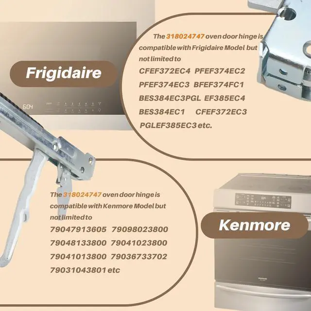 Alt view image 3 of 7 - 318024747 2PCS Upgraded Oven Door Hinge & 318328010 2PCS Range Door Hinge Compatible with Frigidaire, Kenmore and Sears Ovens and Ranges, Replace# 318024747 318328010