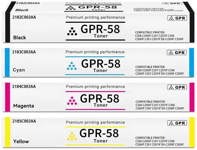 Main image of High Yield GPR-58 GPR58 Toner Cartridge for Canon Imagerunner Advance iR-ADV C256 C256iF C257 C257iF C356 C356iF C357 C357iF Printers (Black Cyan Magenta Yellow)