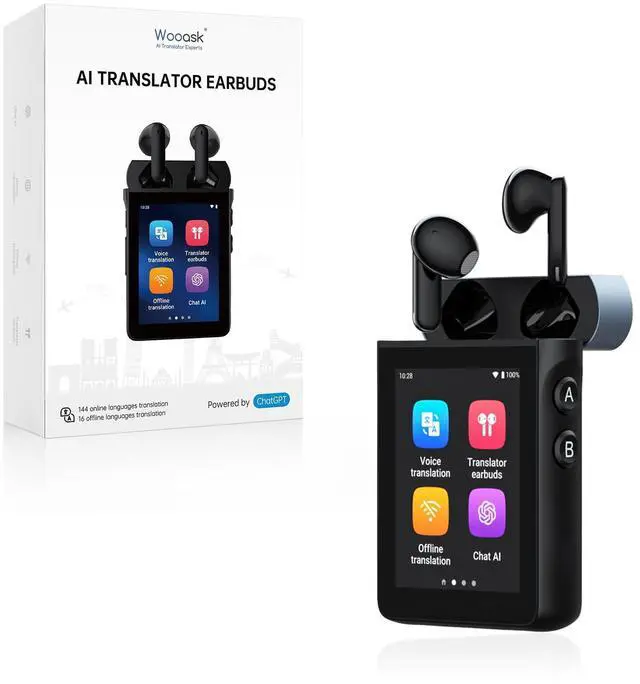 Main image of A9S AI Translation Earbuds Real Time with Camera, OfflineTranslation Headphones No APP Needed, ChatGPT-Powered, Audifonos Traductores Inglés Español for Global Business Trave (Black)