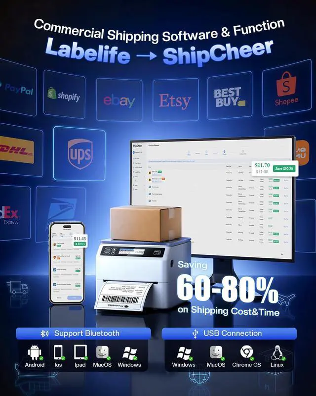 Alt view image 3 of 7 - Bluetooth Shipping Label Printer 4x6 with Scale | D422S Label Printer & Scale All-in-One, Thermal Printers with Built-in Label Holder, Compatible with UPS, USPS, TikTok