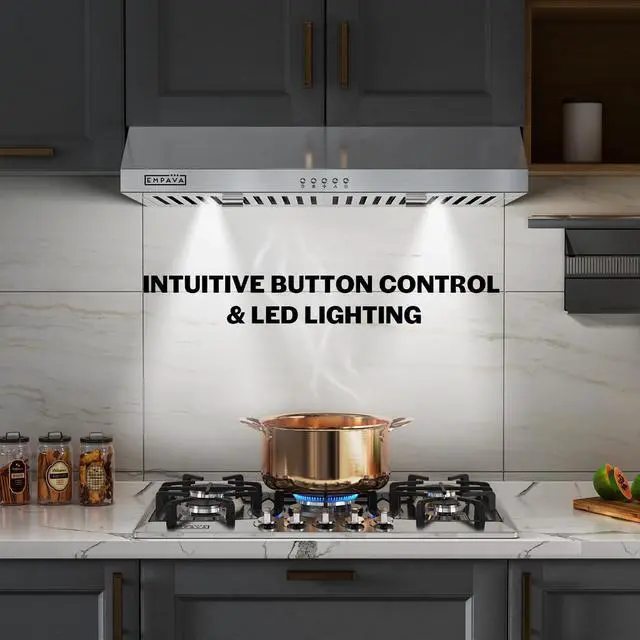 Alt view image 4 of 6 - Ductless Under Cabinet Range Vent Hood 30 Inch, Button Control | 300CFM, 3-Speed, 2 LED Light, Ducted Ready (Rear/Top Vent), Stainless Steel