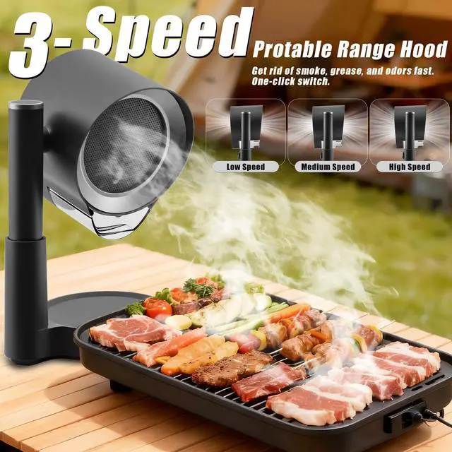 Alt view image 2 of 7 - Portable Range Hood, 3-Speed Kitchen Exhaust Fan with 4" Height & 30°-120° Tilt, Detachable Oil Cup & Filter, for RV, Apartment Cooking, Indoor BBQ,Hot Pot