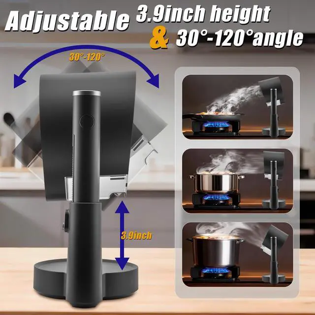 Alt view image 3 of 7 - Portable Range Hood, 3-Speed Kitchen Exhaust Fan with 4" Height & 30°-120° Tilt, Detachable Oil Cup & Filter, for RV, Apartment Cooking, Indoor BBQ,Hot Pot