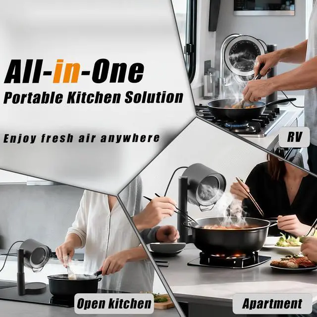 Alt view image 6 of 7 - Portable Range Hood, 3-Speed Kitchen Exhaust Fan with 4" Height & 30°-120° Tilt, Detachable Oil Cup & Filter, for RV, Apartment Cooking, Indoor BBQ,Hot Pot