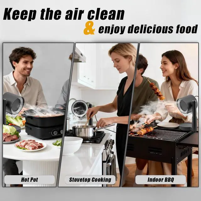 Alt view image 7 of 7 - Portable Range Hood, 3-Speed Kitchen Exhaust Fan with 4" Height & 30°-120° Tilt, Detachable Oil Cup & Filter, for RV, Apartment Cooking, Indoor BBQ,Hot Pot