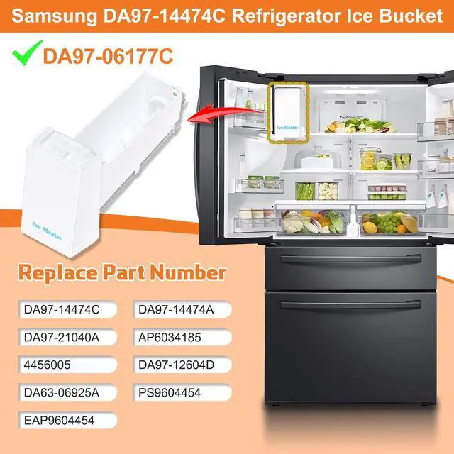 Alt view image 3 of 7 - Upgraded DA97-14474A DA97-14474C Ice Bucket Compatible with Samsung Ice Bucket Replacement Samsung Ice Maker Tray Parts RF28HMEDBSR RF263BEAESR RF265BEAESR RF26J7500SR Refrigerator Ice Container Bin