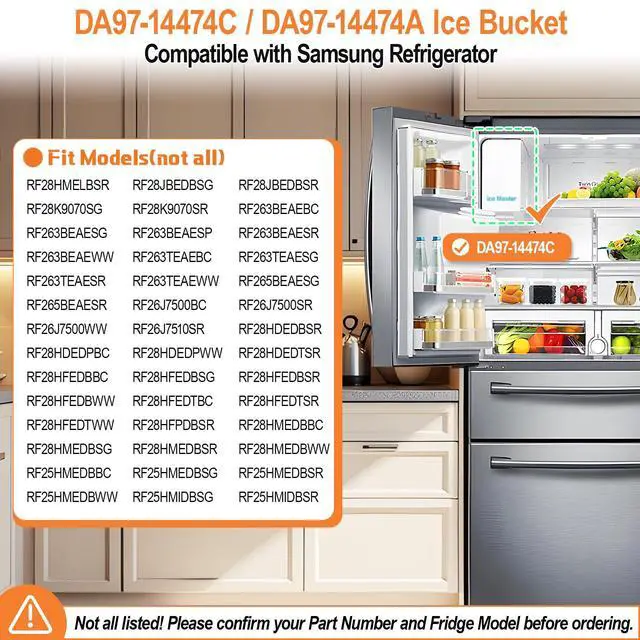 Alt view image 4 of 7 - Upgraded DA97-14474A DA97-14474C Ice Bucket Compatible with Samsung Ice Bucket Replacement Samsung Ice Maker Tray Parts RF28HMEDBSR RF263BEAESR RF265BEAESR RF26J7500SR Refrigerator Ice Container Bin