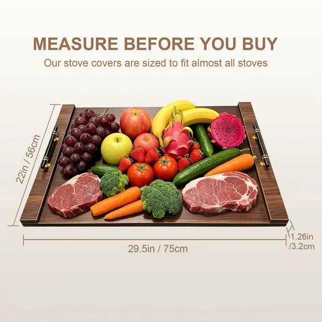 Alt view image 2 of 7 - Noodle Board Stove Cover w/Handles, for Gas & Electric Stoves | Expands counter space, multi-use sink cover & tray, farmhouse decor, anti-crack build, for home kitchens & RVs