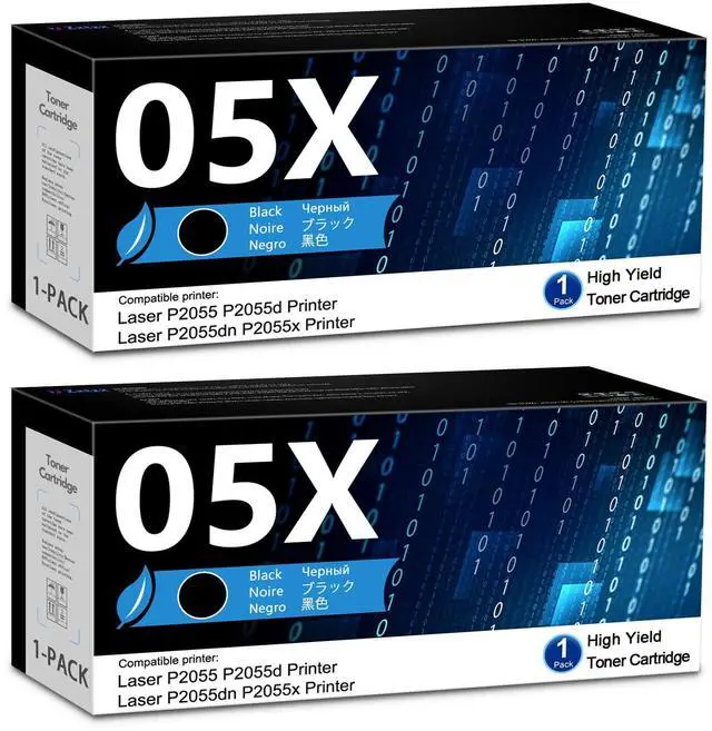 Main image of 05X Black High-Yield Toner Cartridge 2-Pack Replacement for P2055 Series | Works with Laser P2055 P2055d P2055dn P2055x Printer Replacement for HP 05X CE505X 05A CE505A Toner Cartridge