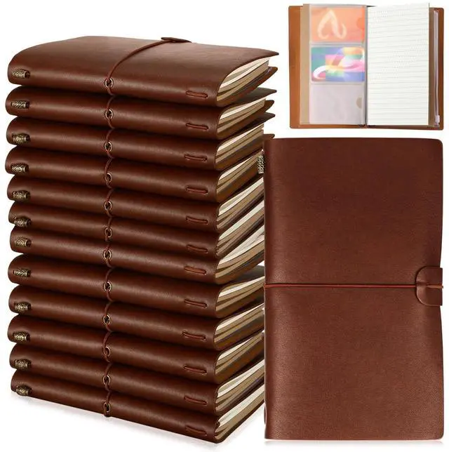 Main image of 12 Pcs Employee Appreciation Gifts Bulk PU Leather Journal Notebook Personalized DIY Engraved Leather Notebooks Vintage Refillable Travel Journal for Coworker Staff Team(Brown)